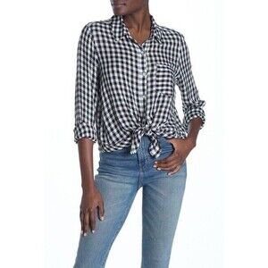 Abound Weekend Tie Front Black Annet Checked Light Shirt Size XXS
